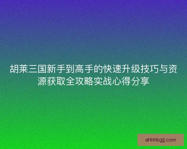 胡莱三国新手到高手的快速升级技巧与资源获取全攻略实战心得分享